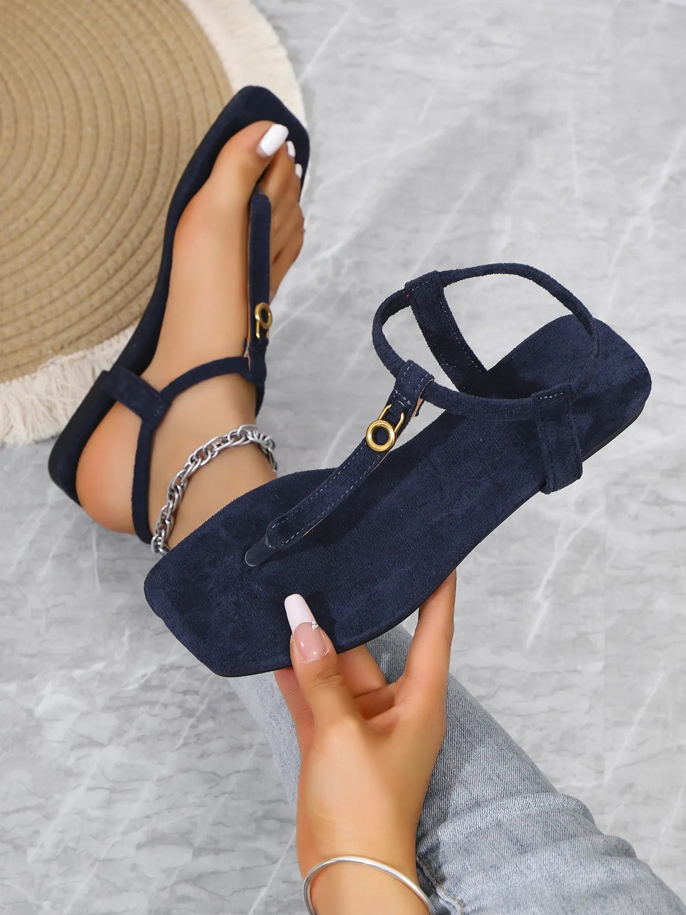Women's casual ankle strap flat sandals with toe post design, comfortable summer shoes by Trendsi.