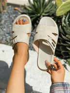 Women's casual cut-out platform slide sandals in faux leather, Trendsi shoe with open-toe design and comfortable sole.