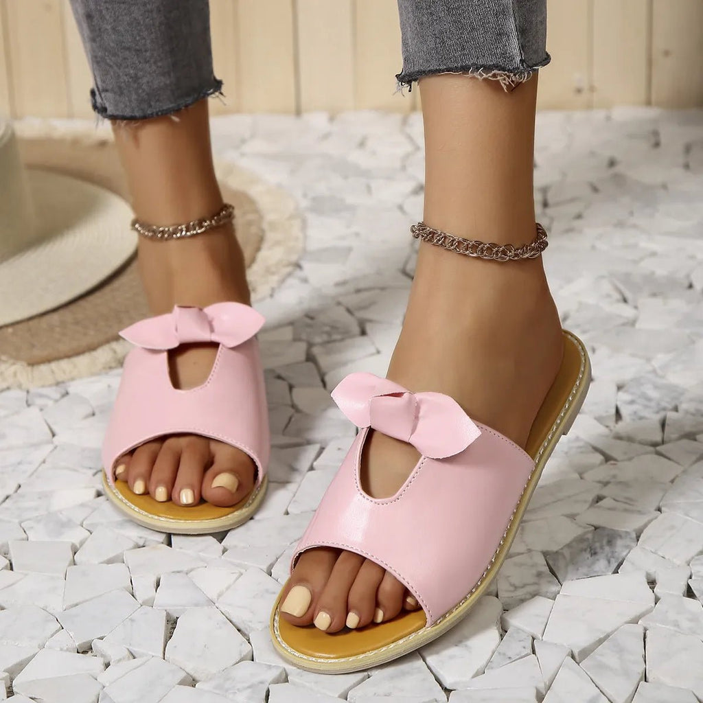 Women's casual open-toe cutout faux leather flats, comfortable summer sandals with stylish design and breathable open-toe detail.