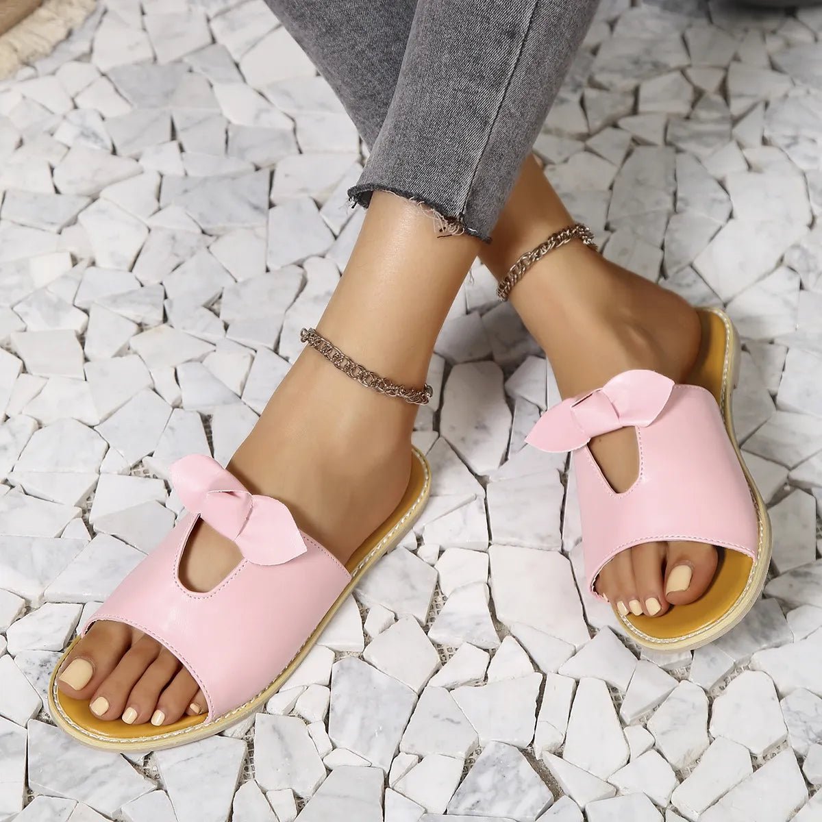Women's casual open-toe faux leather flats with cutout details, perfect for summer, by Trendsi.