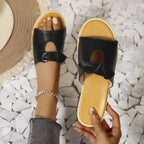Women's open-toe faux leather flats with cutout details, casual summer sandals from Trendsi.