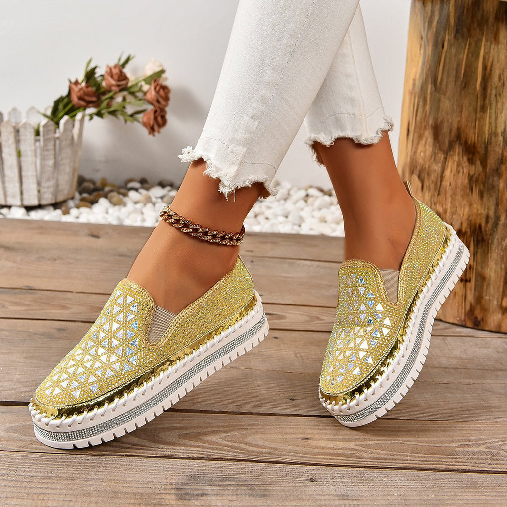 Casual women's sneakers with thick soles and flat pedal design from Plush Fashion Hub, suitable for all seasons.