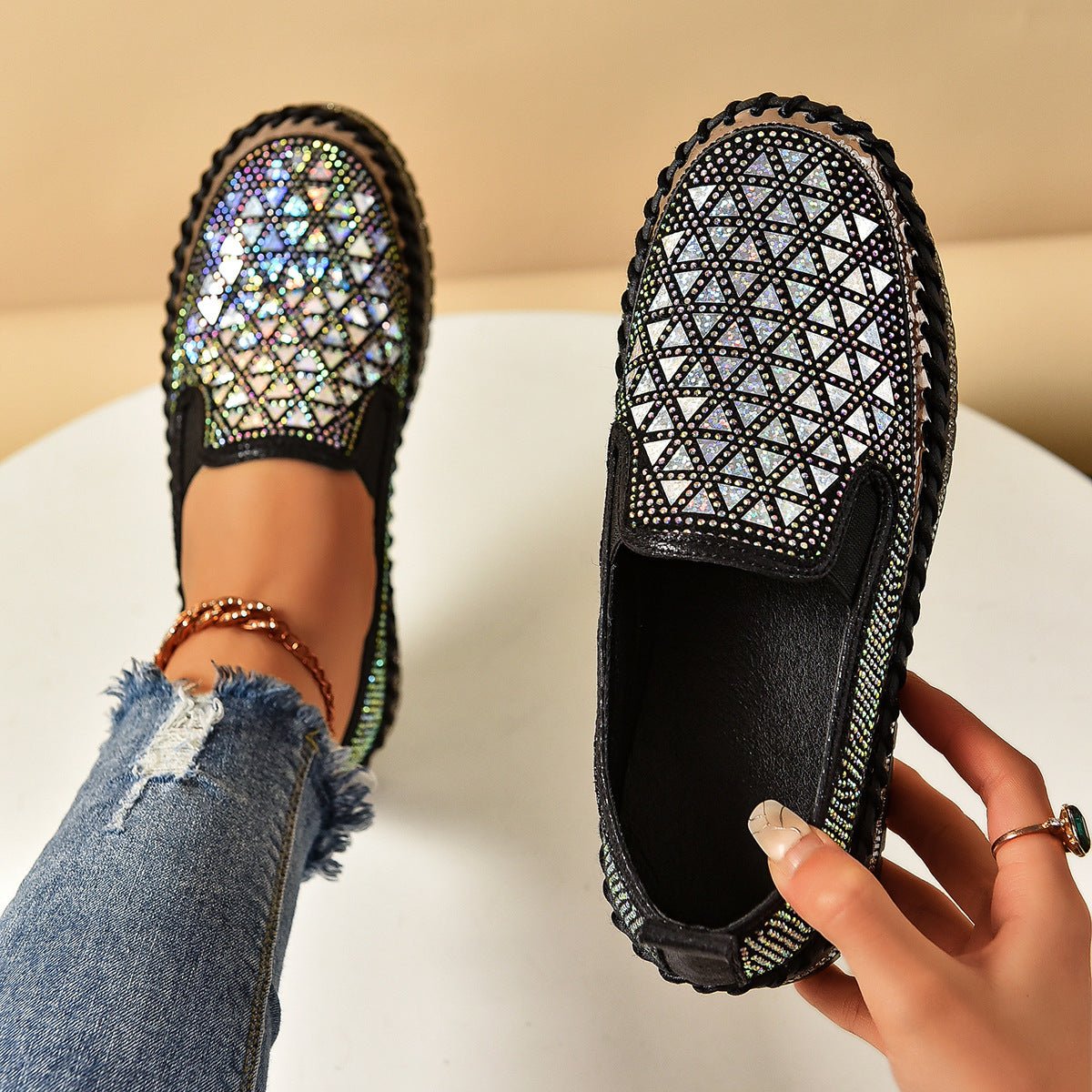 Casual women's sneakers with thick soles and pedal flat design by Plush Fashion Hub, suitable for all seasons.