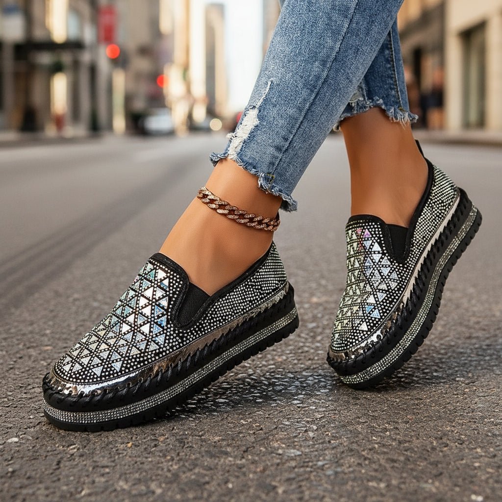 Casual women's sneakers with thick soles and flat pedal design, stylish footwear from Plush Fashion Hub.