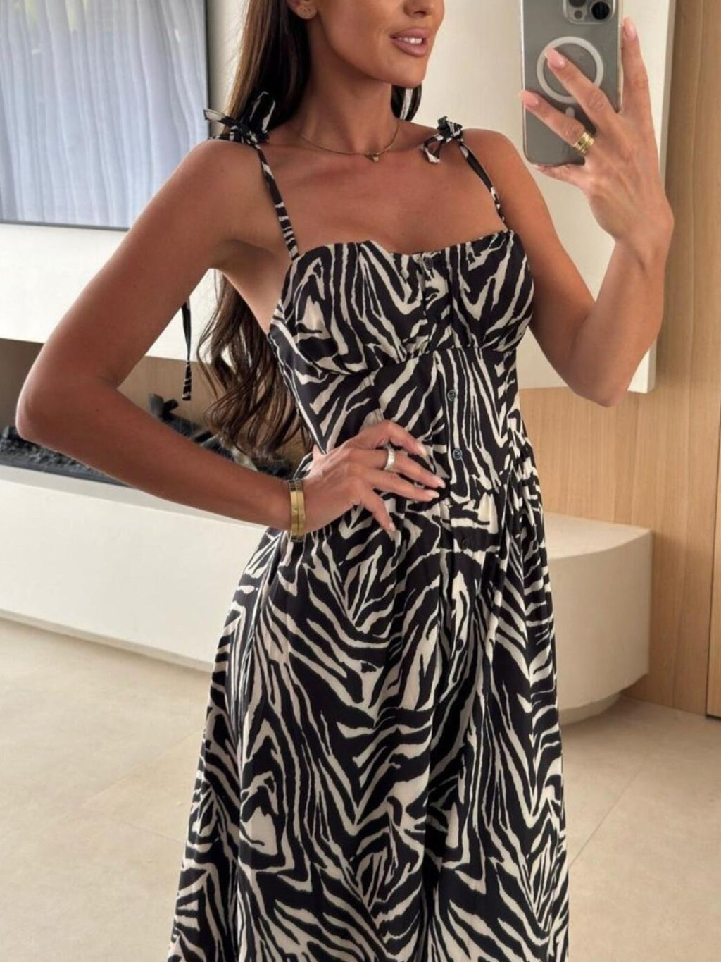 Women's striped tie-shoulder midi dress by Trendsi, casual summer dress with a relaxed fit and stylish design.