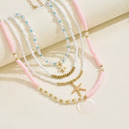 4 Piece Beaded Starfish Charm Necklace