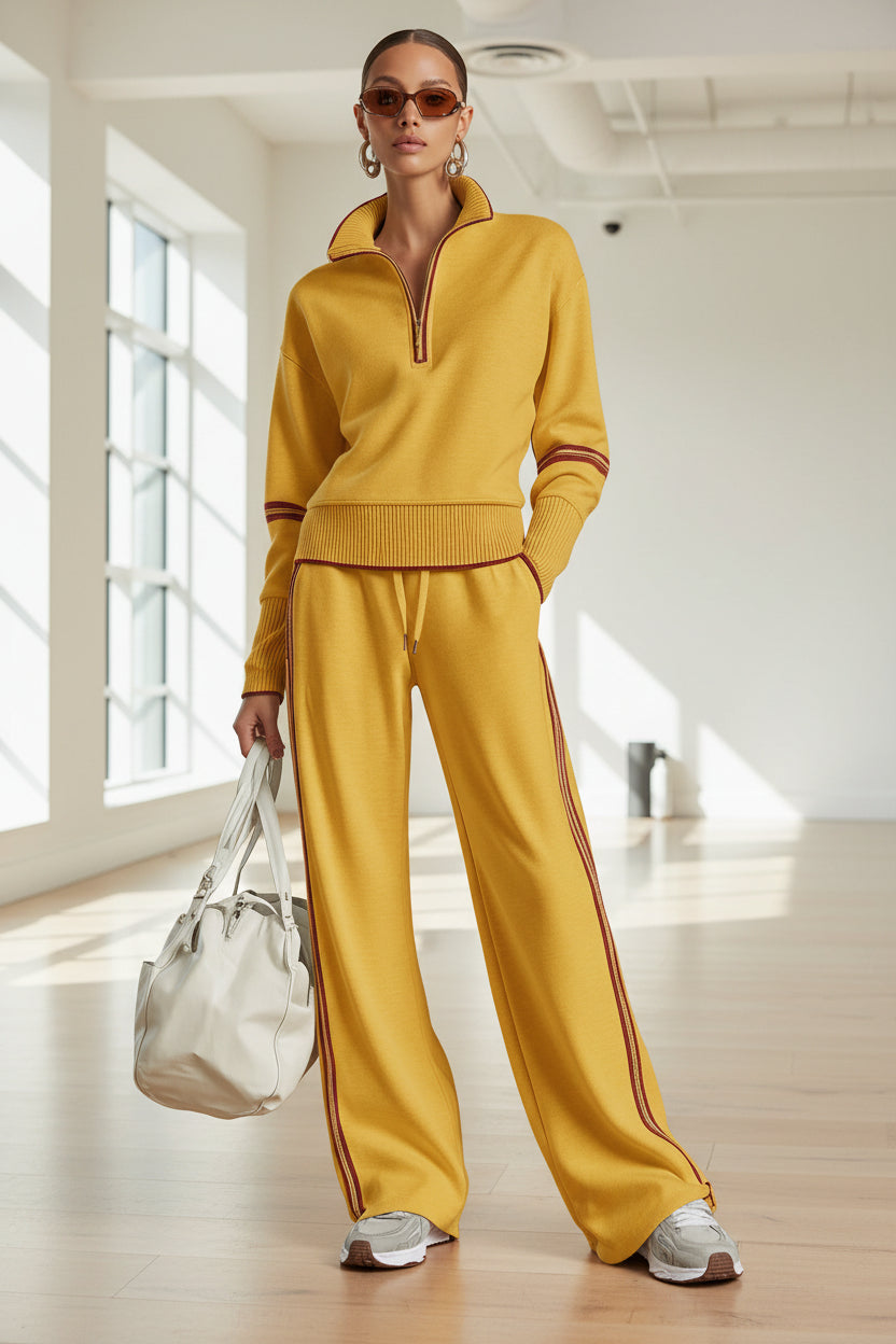 Women’s casual long sleeve two-piece sports set by Plush Fashion Hub, featuring comfortable athletic top and matching pants.
