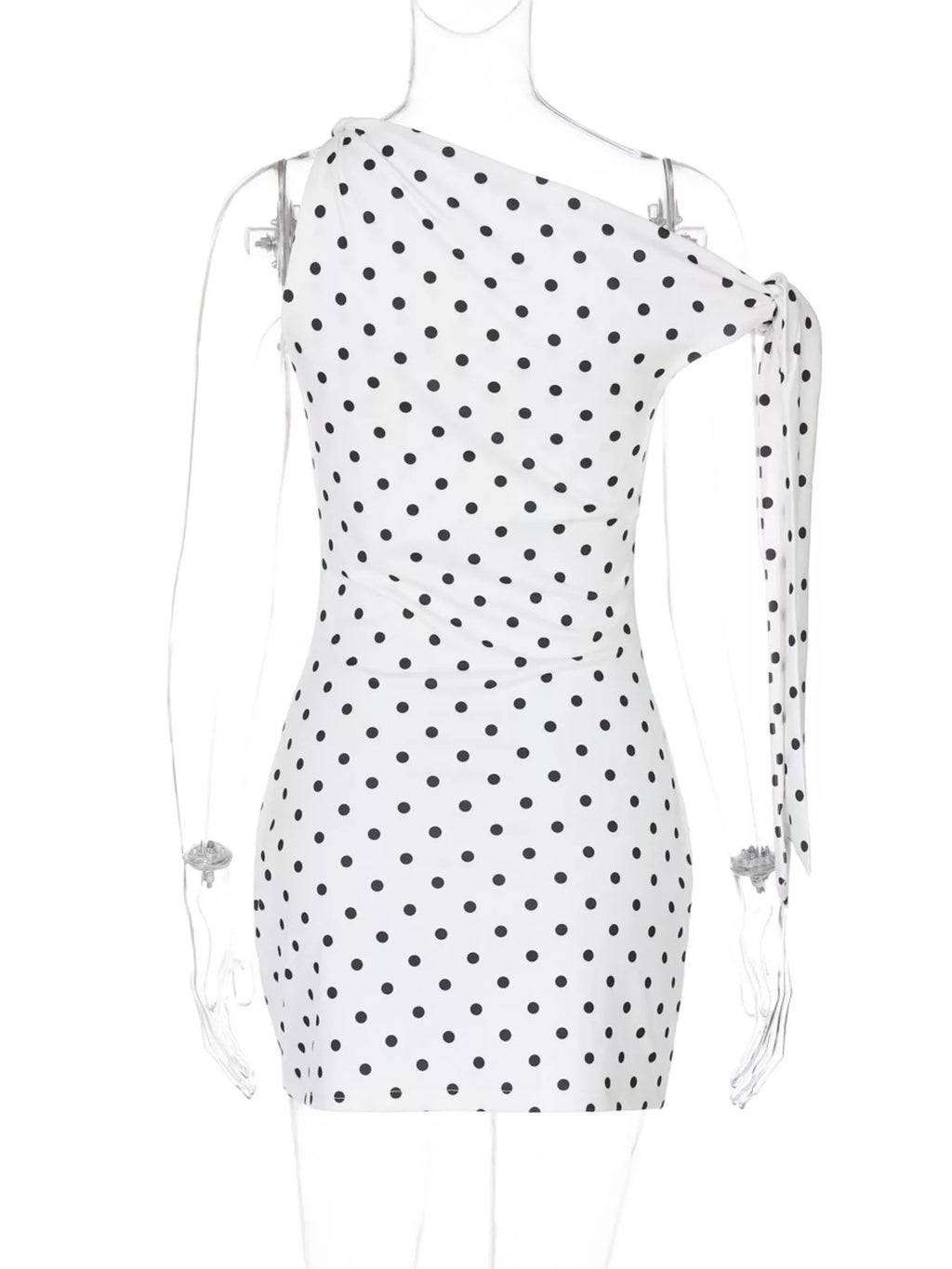 Polka dot sleeveless mini dress with bow accents by Shopimist, featuring a fitted bodice and playful polka dot pattern.