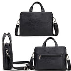 Black leather handheld one-shoulder business notebook briefcase by Plush Fashion Hub with sleek design and sturdy handle.