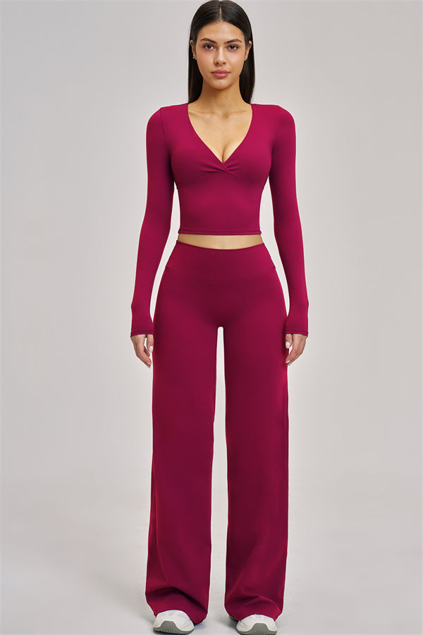 Fitglutes Activewear long sleeve crop top with a fitted design, shown in a stylish, comfortable gymwear style.