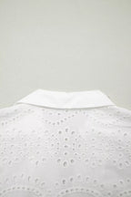 Solid color eyelet embroidered T-shirt mini dress by Trendsi, featuring eyelet details and soft fabric, shown on a model.
