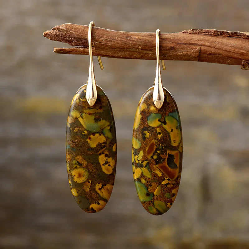 Natural stone copper dangle earrings from Plush Fashion Hub, featuring elegant design and earthy tones.