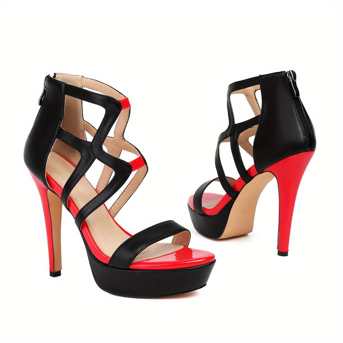 Black and red women platform heels with bold strappy design, stylish Trendy Attic Store01 sandals for fashionable footwear.