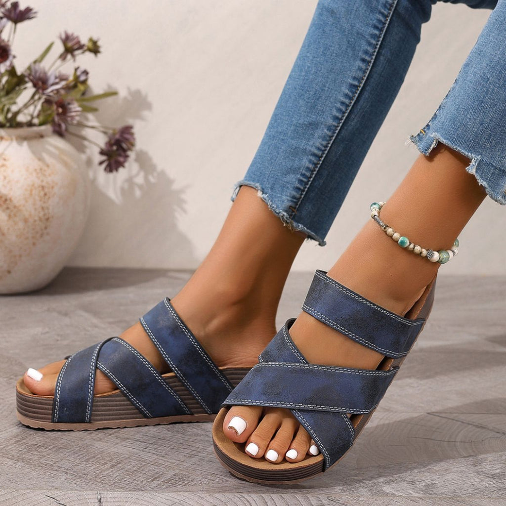 Women's open toe platform flat sandals in comfortable PU leather, perfect for summer, by Trendsi.