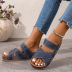 Women's open toe platform flat sandals in comfortable PU leather, perfect for summer, by Trendsi.