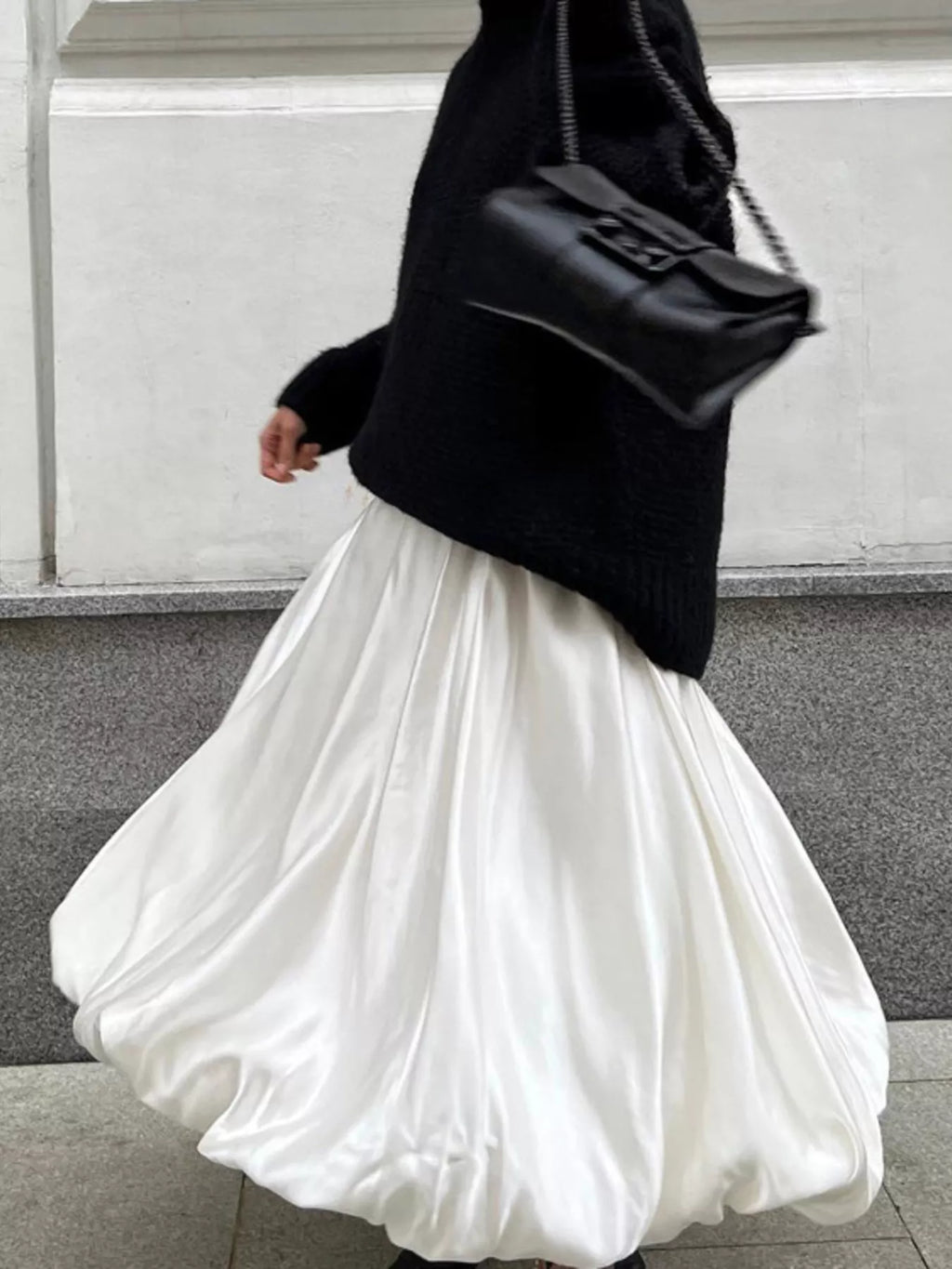 Flowy satin maxi skirt by Shopimist featuring a smooth, shimmering fabric and elegant, flowing silhouette.