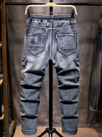 Men's relaxed fit drawstring jeans in plus size from Shopimist, featuring a comfortable waistband and classic denim look.