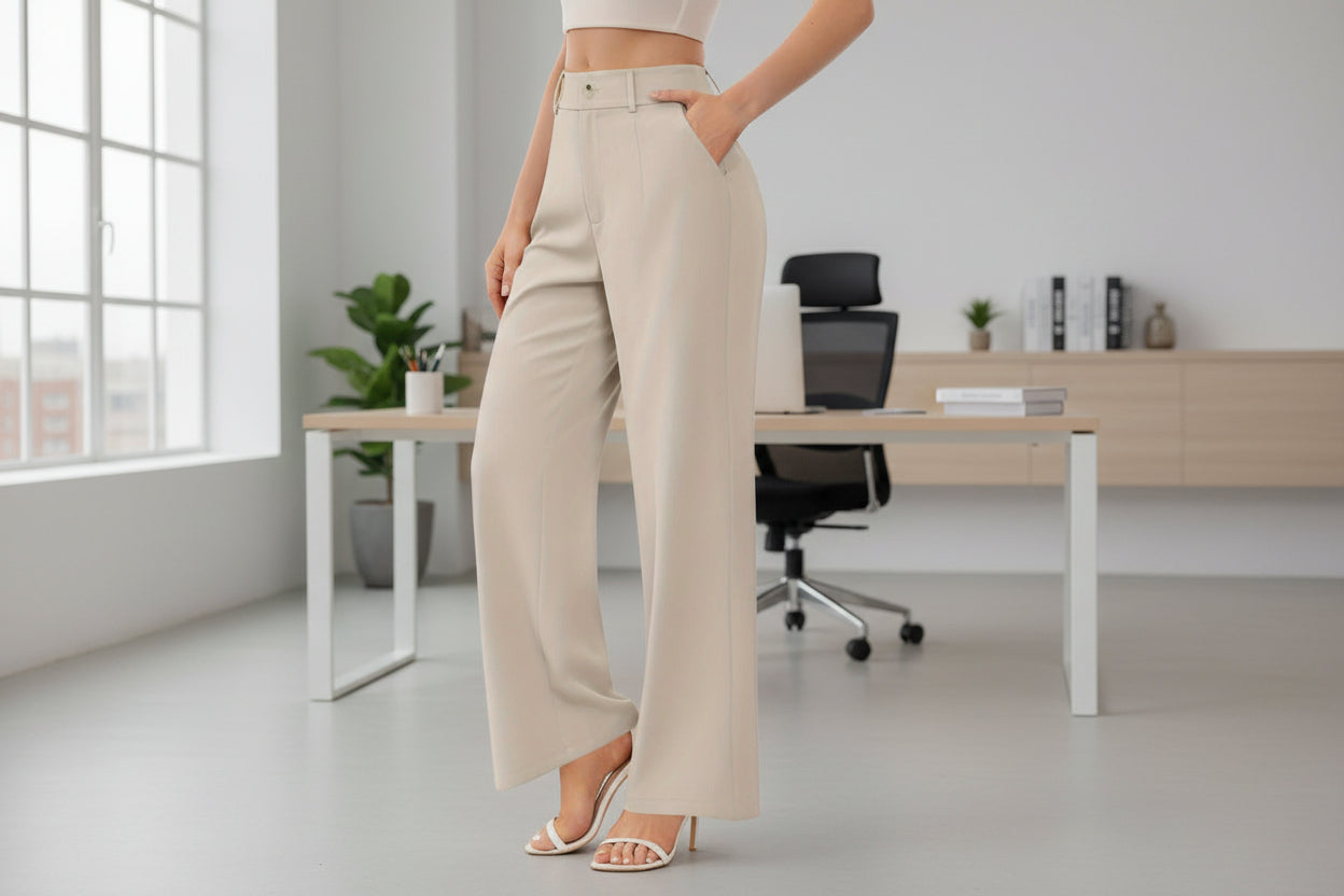 Women's elegant casual suit pants with pockets from FitiqueFit, featuring a tailored fit and classic office trouser style.