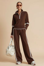 Women’s casual long sleeve two-piece sports set by Plush Fashion Hub, featuring a comfortable, stylish athleisure outfit.
