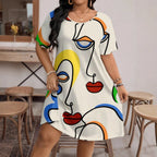 Women’s casual printed round neck short sleeve dress by Plush Fashion Hub, featuring a relaxed fit and stylish pattern.