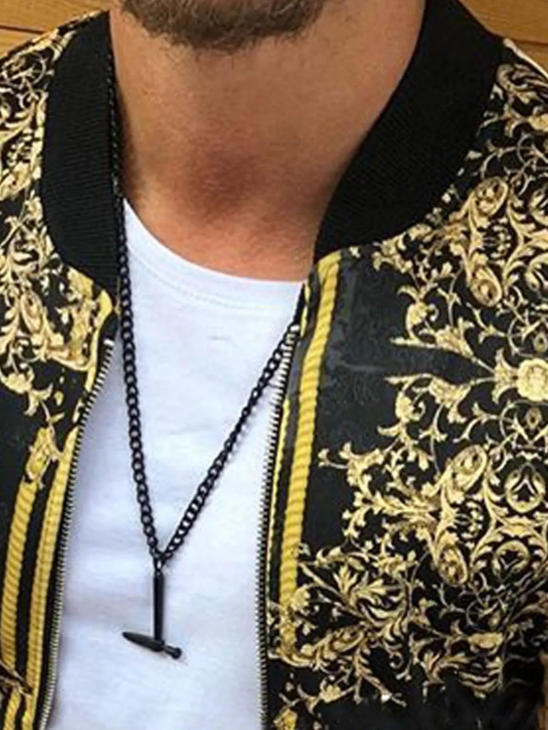 Men's printed zip-up hoodie from Trendsi, full-size men's long sleeve top with bold graphic design and comfortable fit.