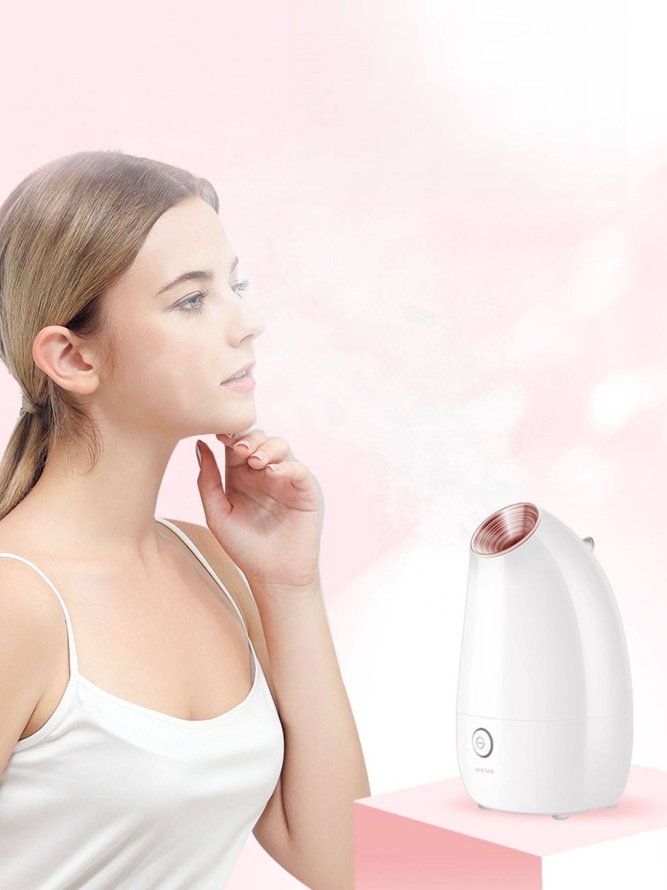Trendsi professional automatic facial steamer for deep pore cleansing and skin hydration, showing steam nozzle and control panel.