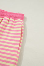 Plus size Lilliana Stripe Boxy loungewear set by Threaded Pear, featuring a striped top and matching bottoms for comfortable style.