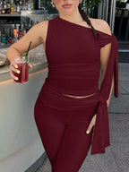 Asymmetrical one-shoulder top and matching capris set by Shopimist, stylish activewear with a modern, trendy design.