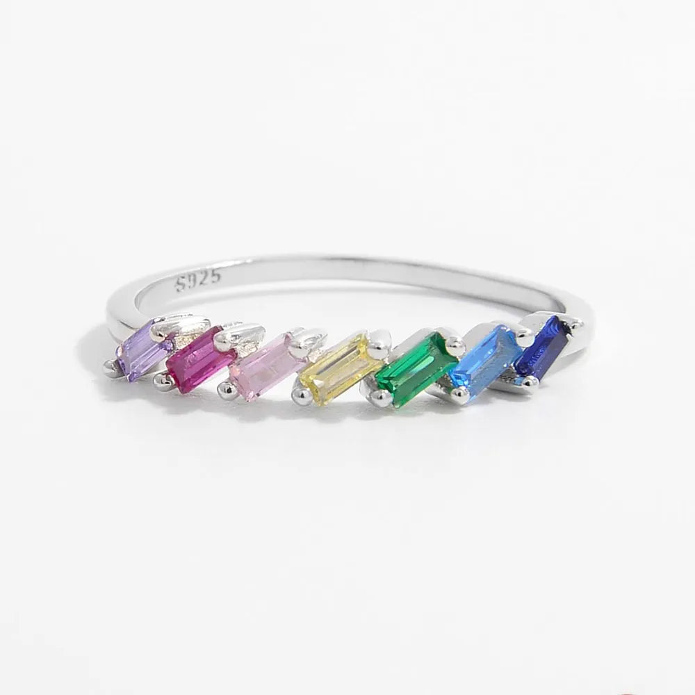 925 sterling silver contrast zircon ring featuring sparkling stones and a sleek design, perfect for elegant jewelry collection.