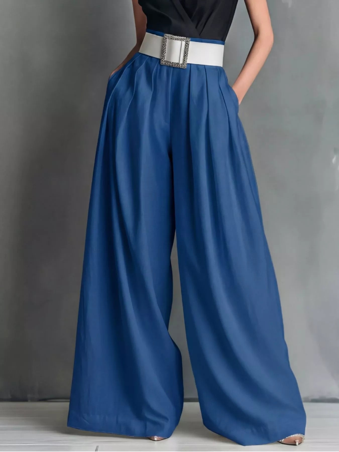 High-waisted wide-leg pants by Shopimist displayed on a model, showcasing the relaxed fit and stylish silhouette.
