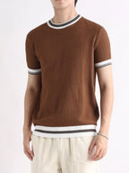 Men's plus size contrast trim shorts sleeve T-shirt from Trendsi, featuring a casual design with color contrast trim.
