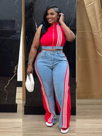 Shopimist zip front crop top with matching striped pants two-piece set, casual and stylish outfit for everyday wear