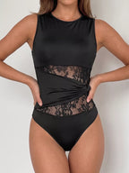 Sheer Lace Panel Sleeveless Bodysuit