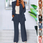 FitiqueFit two-piece suit with lapel blazer and slim-fit trousers in various colors, shown in a stylish, tailored fit.