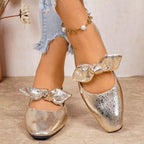 Plush Fashion Hub bow square toe slip-on sandals with stylish design and comfortable fit, perfect for casual summer wear.