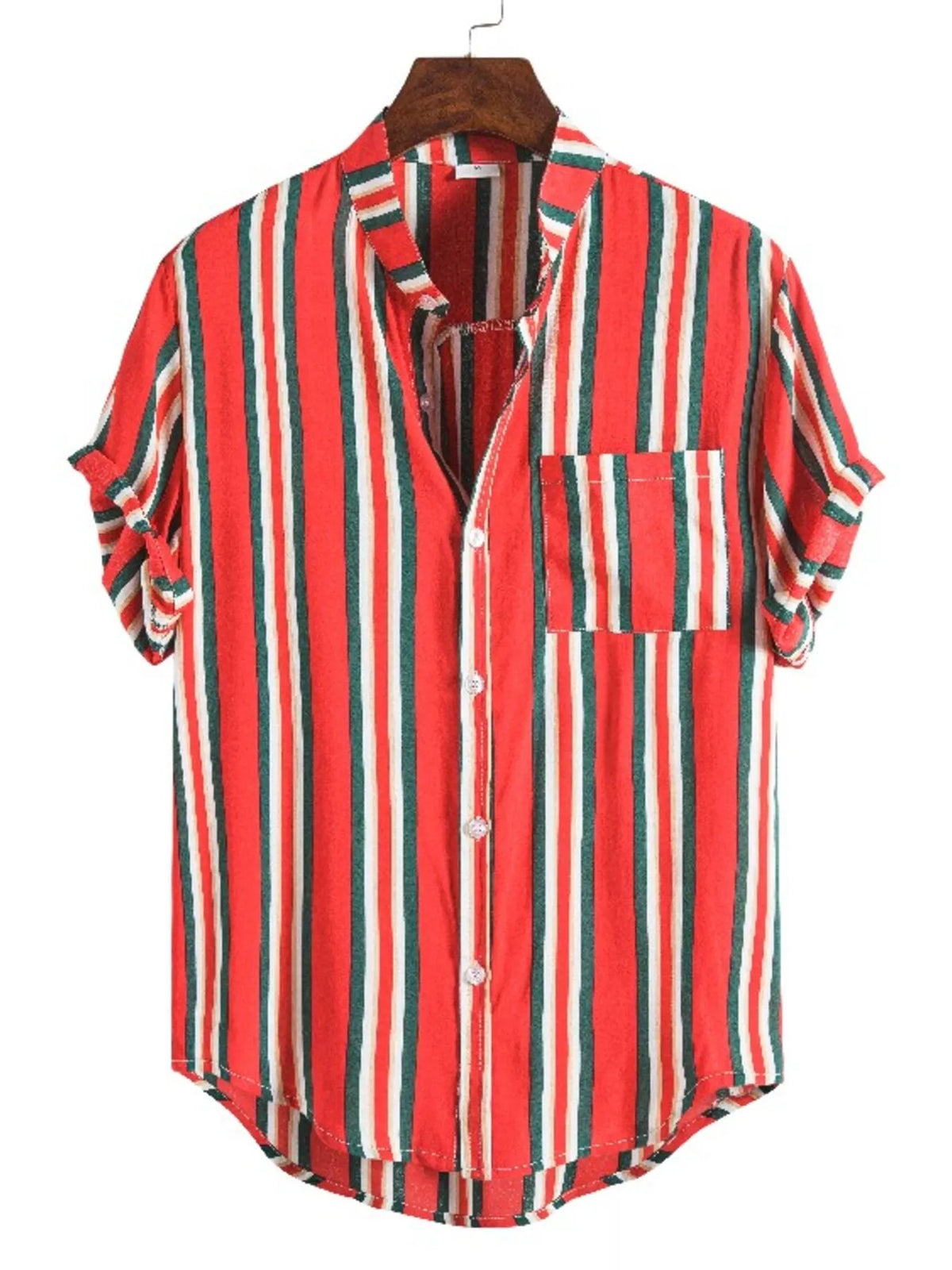 Men's plus size striped short sleeve button-up shirt by Plush Fashion Hub, featuring a stylish and comfortable design.