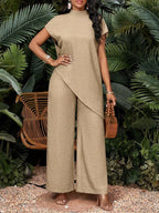 Asymmetrical sleeveless top and matching pants set for women by FitiqueFit, featuring modern design and stylish fit.