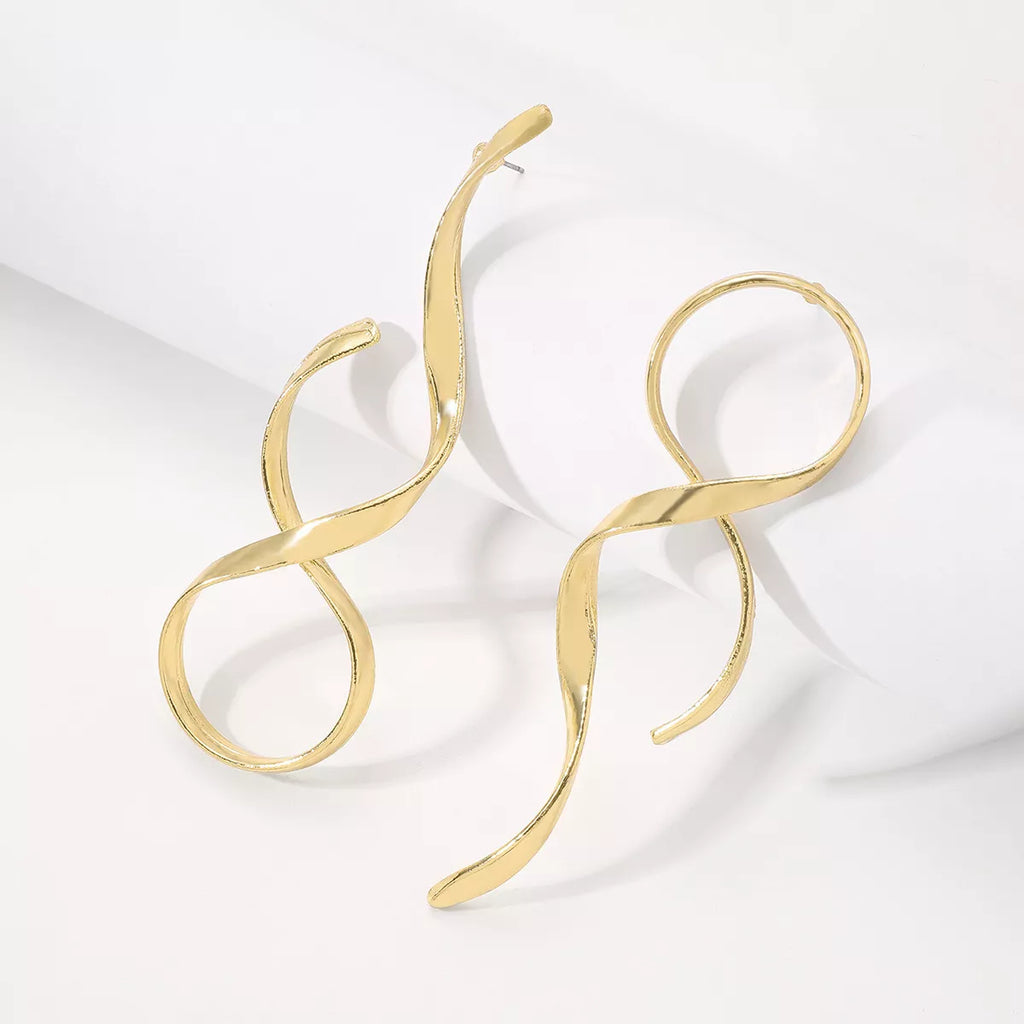Silver alloy spiral drop earrings with a sleek, modern design, featuring dangling loops and polished finish by Shopimist.