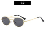 Retro oval metal sunglasses with dual-beam design and UV protection, featuring a vintage-inspired eyewear style from Plush Fashion Hub.