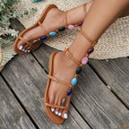 Open toe beaded sandals by Plush Fashion Hub featuring intricate beadwork and stylish design for warm-weather wear.