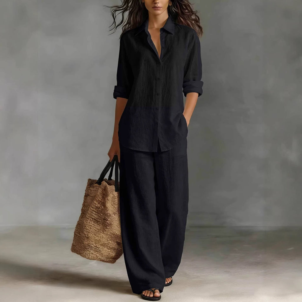 Women's bohemian cotton-blend top and pants set from FitiqueFit, casual resort lounge co-ord in relaxed, stylish design.