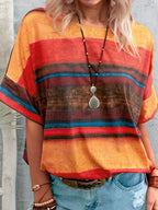 Women's casual T-shirt by Trendsi with a contrast round neck and short sleeves, featuring a relaxed, comfortable fit.