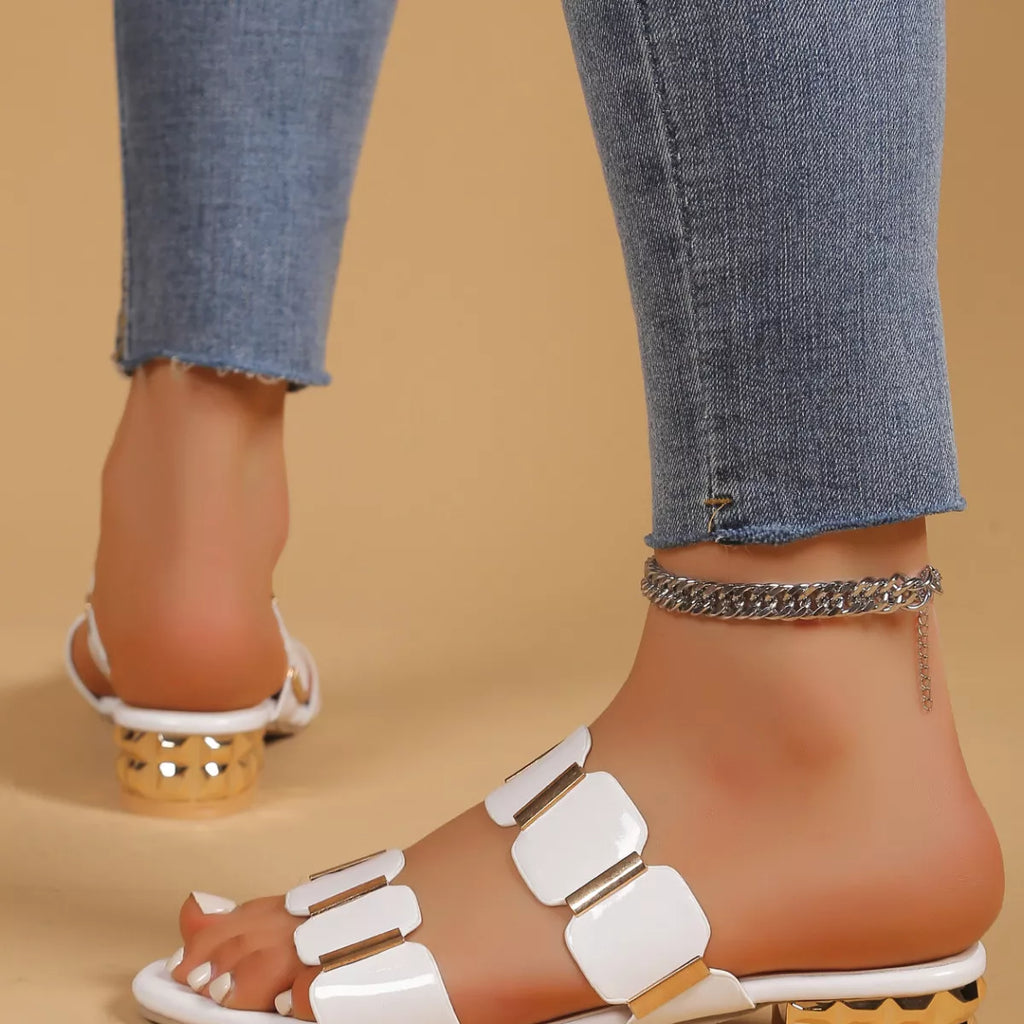 Women's open toe block heel sandals by Plush Fashion Hub, featuring a low heel and comfortable dress shoe design.
