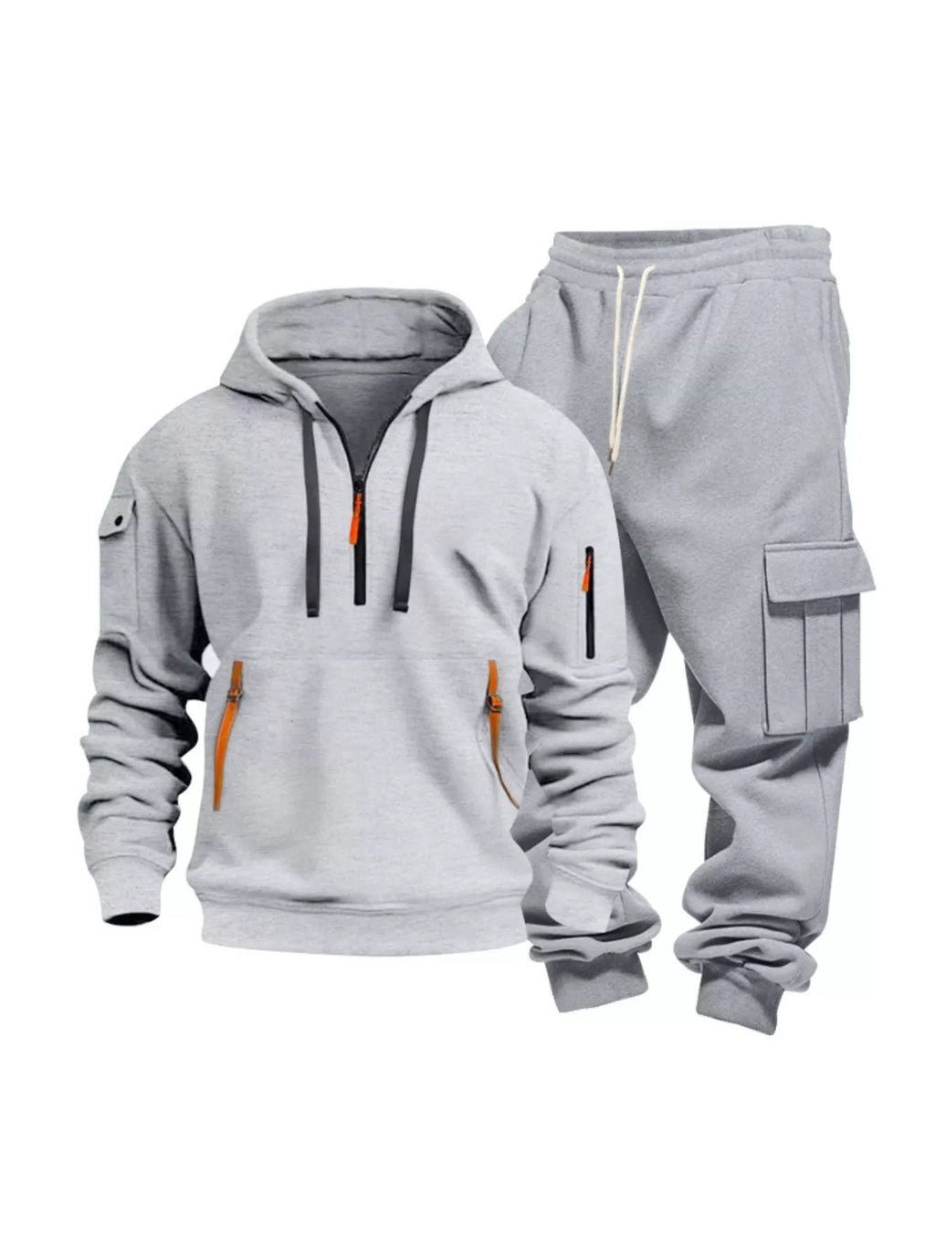 Plus size men's full zip hoodie and cargo pants set by Shopimist, featuring a half-zip hoodie and comfortable cargo pants.