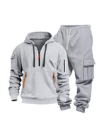 Plus size men's full zip hoodie and cargo pants set by Shopimist, featuring a half-zip hoodie and comfortable cargo pants.