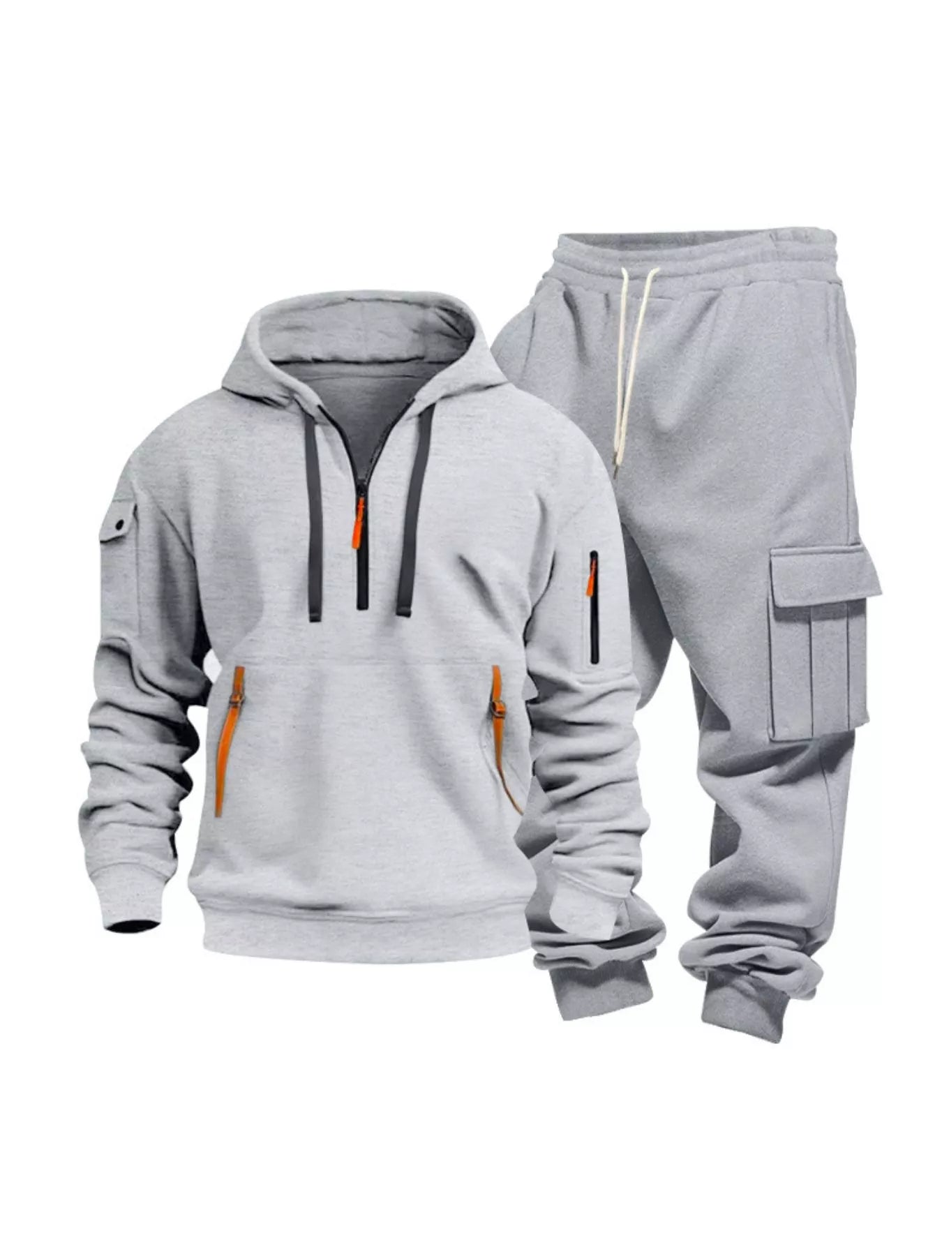 Plus size men's full zip hoodie and cargo pants set by Shopimist, featuring a half-zip hoodie and comfortable cargo pants.