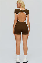 Fitglutes Activewear The Whisper Romper in lightweight, breathable fabric, shown on a model, perfect for gym and workout activities.