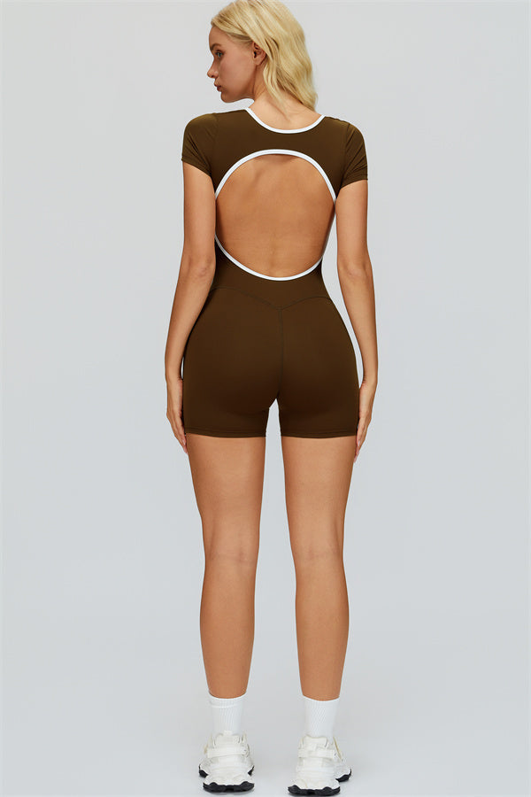 Fitglutes Activewear The Whisper Romper in lightweight, breathable fabric, shown on a model, perfect for gym and workout activities.