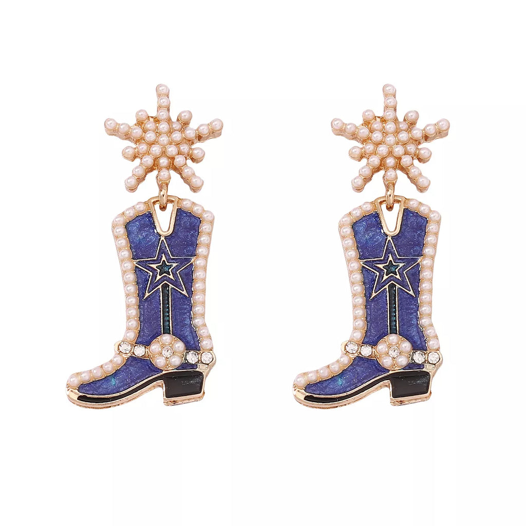 Cowgirl boot-shaped dangle earrings by Shopimist featuring Western-style jewelry with detailed cowboy boot design.