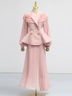 Shopimist frill lapel collar top paired with a stylish pleated skirt, perfect for casual or chic outfits.